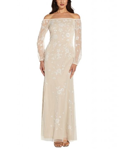 Women's Embellished Off-The-Shoulder Gown Ivory/Biscotti $111.87 Dresses