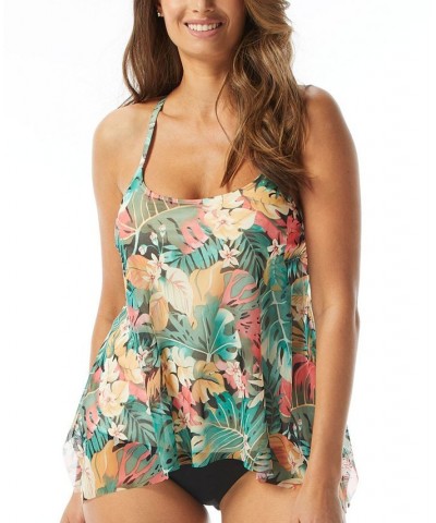 Women's Current Mesh Bra-Sized Tankini Top Black Tropical $39.96 Swimsuits