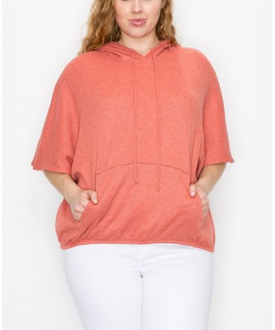 Plus Size Batwing Pocket Hoodie Papaya $27.26 Sweatshirts