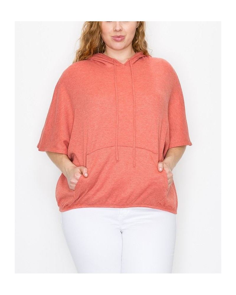 Plus Size Batwing Pocket Hoodie Papaya $27.26 Sweatshirts