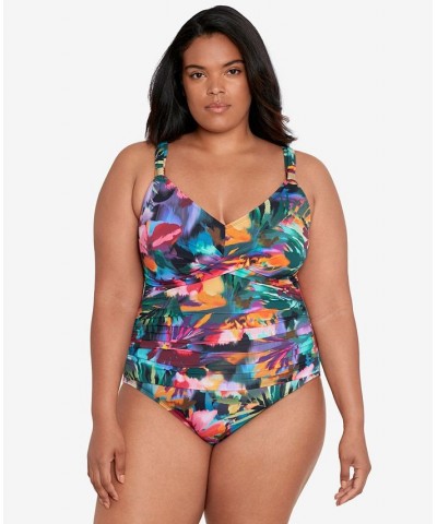 Plus Size Shirred One-Piece Swimsuit Jungle Paradise $77.40 Swimsuits