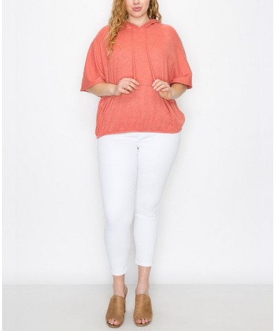 Plus Size Batwing Pocket Hoodie Papaya $27.26 Sweatshirts