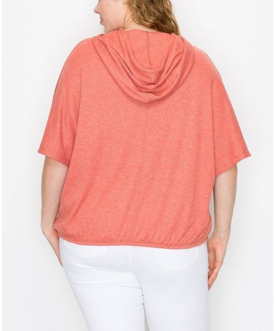 Plus Size Batwing Pocket Hoodie Papaya $27.26 Sweatshirts