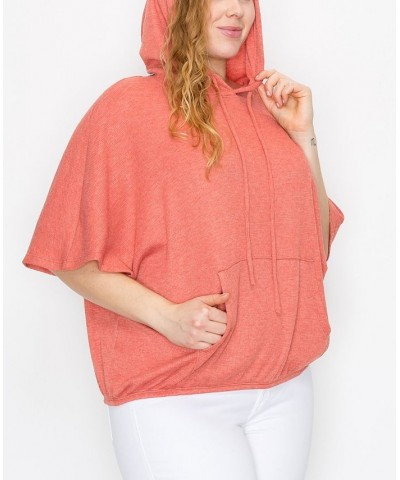 Plus Size Batwing Pocket Hoodie Papaya $27.26 Sweatshirts