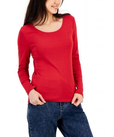 Women's Solid Scoop-Neck Long-Sleeve Top Chili Pepper $18.83 Tops