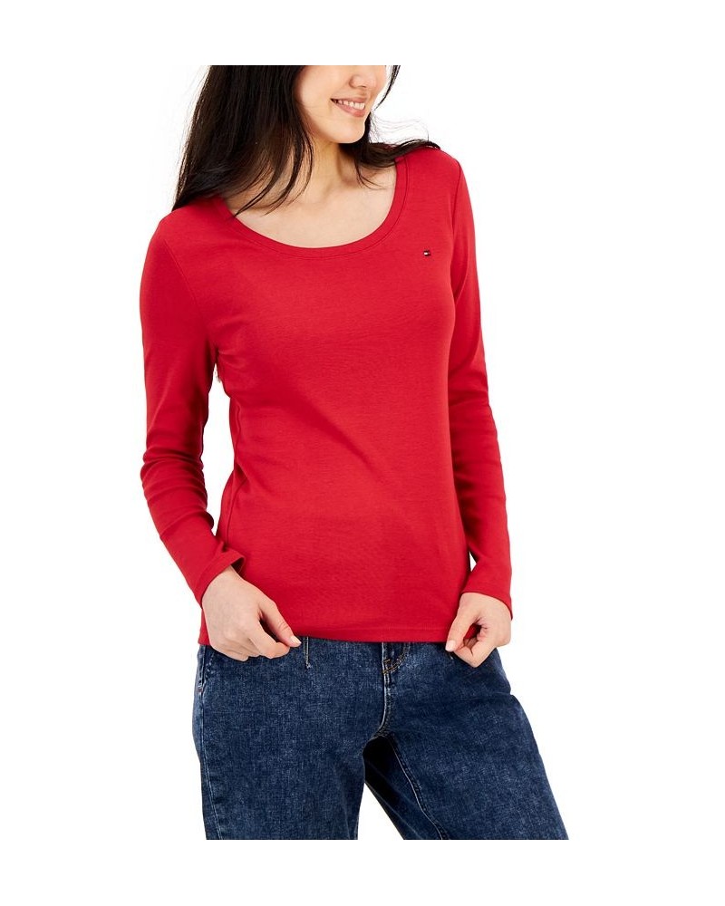 Women's Solid Scoop-Neck Long-Sleeve Top Chili Pepper $18.83 Tops