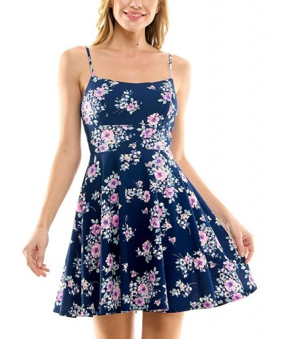 Juniors' Floral-Print Lace-Back Dress Navy/pink $29.50 Dresses