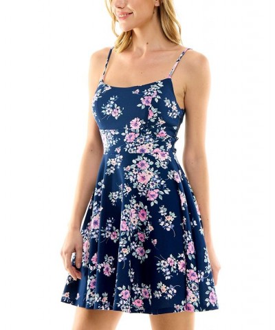 Juniors' Floral-Print Lace-Back Dress Navy/pink $29.50 Dresses