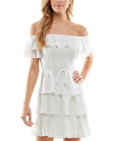 Juniors' Tiered Off-The-Shoulder Dress Ivory $27.14 Dresses