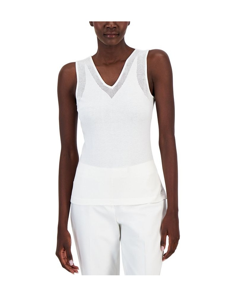 Women's V-Neck Mesh-Trim Tank Top White $37.38 Tops