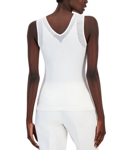 Women's V-Neck Mesh-Trim Tank Top White $37.38 Tops