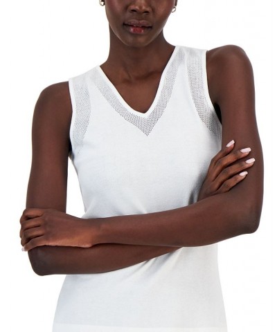 Women's V-Neck Mesh-Trim Tank Top White $37.38 Tops