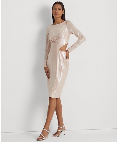 Women's Foil-Print Jersey Cocktail Dress Pale Pink Silver Foil $73.80 Dresses