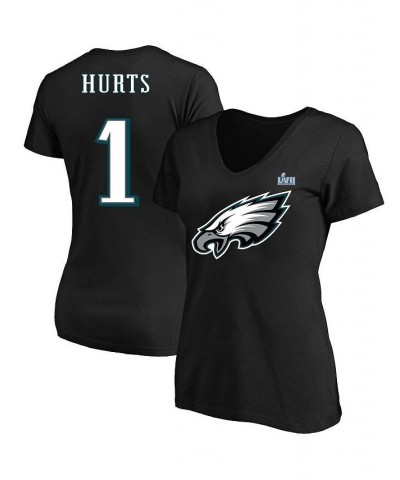 Women's Jalen Hurts Black Philadelphia Eagles Super Bowl LVII Plus Size Name and Number V-Neck T-shirt Black $28.50 Tops