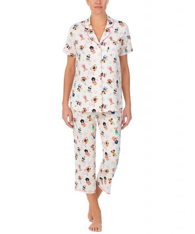 Printed Short Sleeve Notch-Collar Capri Pajama Set White $22.50 Sleepwear