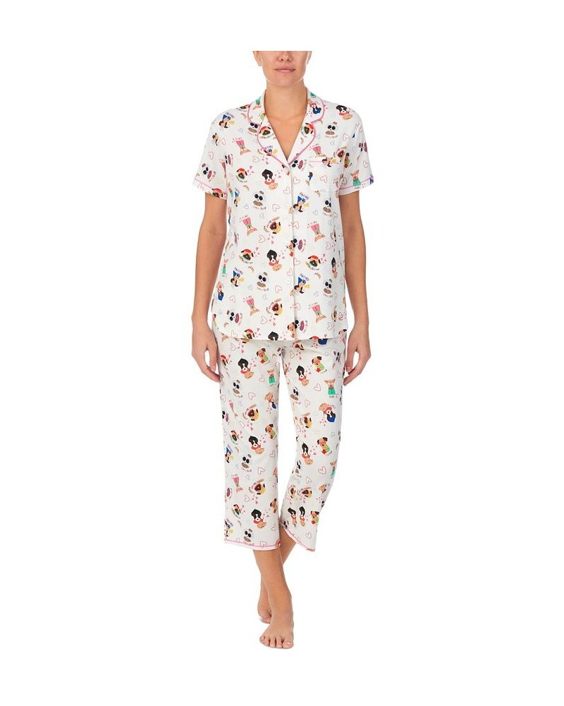 Printed Short Sleeve Notch-Collar Capri Pajama Set White $22.50 Sleepwear