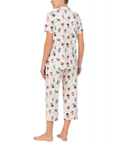 Printed Short Sleeve Notch-Collar Capri Pajama Set White $22.50 Sleepwear