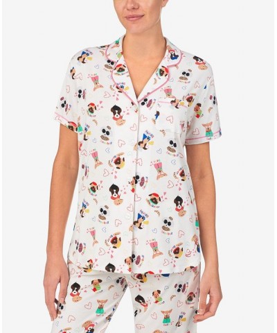 Printed Short Sleeve Notch-Collar Capri Pajama Set White $22.50 Sleepwear