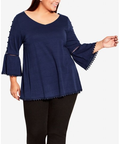 Plus Size Crochet Split Sleeve Top Navy $27.73 Tops