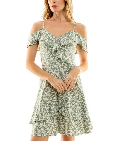 Juniors' Floral-Print Cascade Ruffled Fit & Flare Dress Pat W $30.09 Dresses