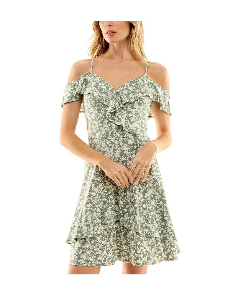 Juniors' Floral-Print Cascade Ruffled Fit & Flare Dress Pat W $30.09 Dresses