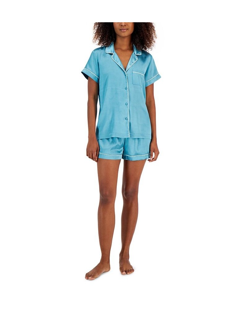 Satin Notch-Collar Shorts Pajamas Set Teal Mist $13.20 Sleepwear