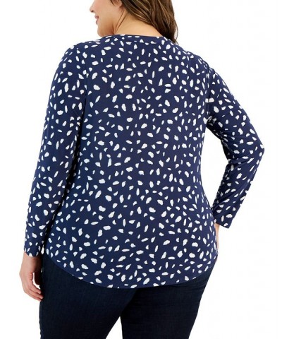 Plus Size Zip-Pocket Knit Top Anya Animal Blue $20.70 Tops