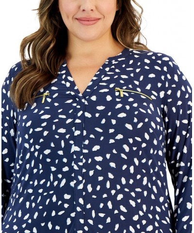 Plus Size Zip-Pocket Knit Top Anya Animal Blue $20.70 Tops