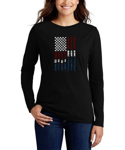 Women's Support Our Troops Word Art Long Sleeve T-shirt Black $14.80 Tops