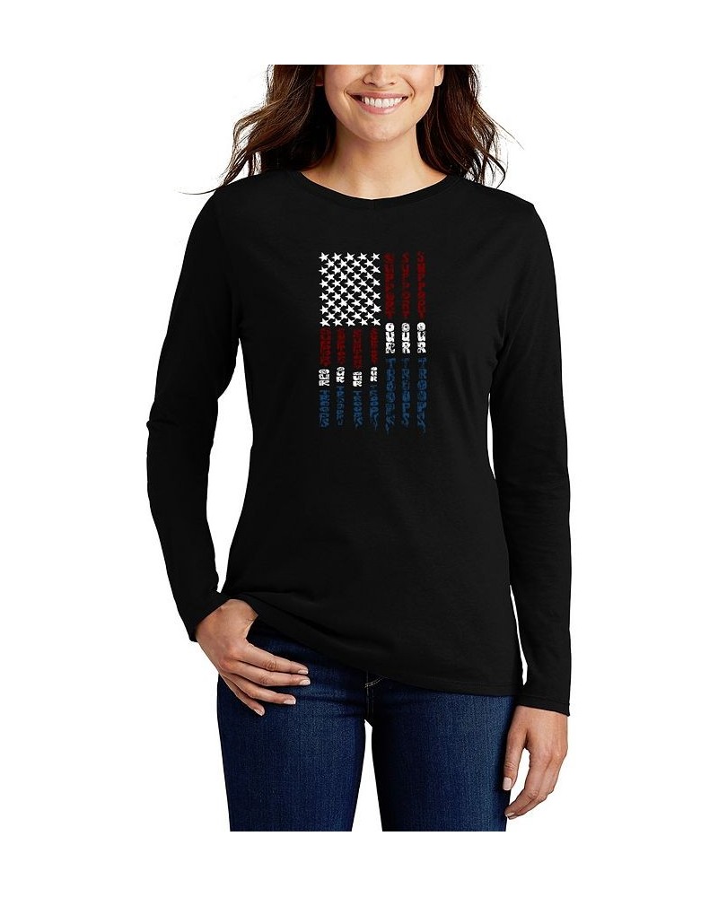 Women's Support Our Troops Word Art Long Sleeve T-shirt Black $14.80 Tops