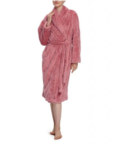 Women's Shawl Collar Belted Fluffie Robe Pink $44.10 Sleepwear