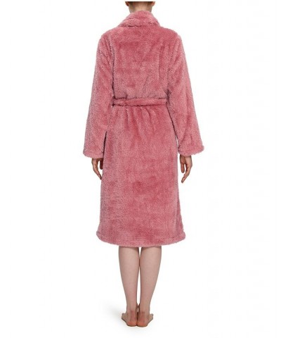 Women's Shawl Collar Belted Fluffie Robe Pink $44.10 Sleepwear