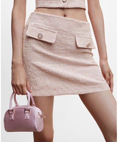 Women's Buttoned Tweed Skirt Light Pink $34.40 Skirts