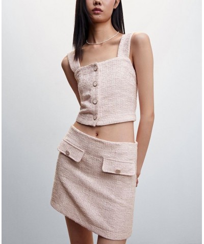 Women's Buttoned Tweed Skirt Light Pink $34.40 Skirts