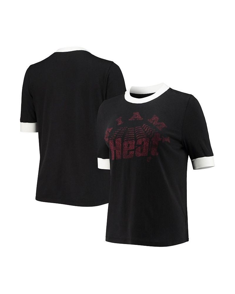 Women's Black Miami Heat Slim Ringer T-shirt Black $22.08 Tops