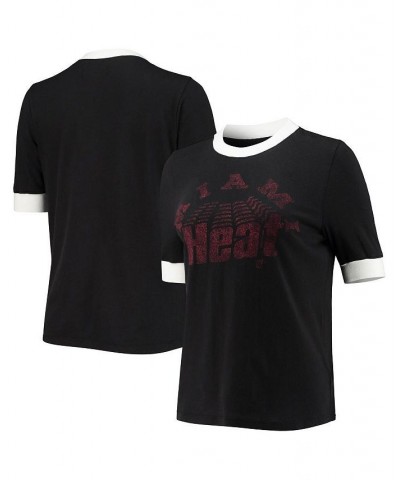 Women's Black Miami Heat Slim Ringer T-shirt Black $22.08 Tops