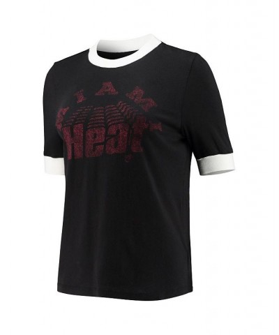 Women's Black Miami Heat Slim Ringer T-shirt Black $22.08 Tops