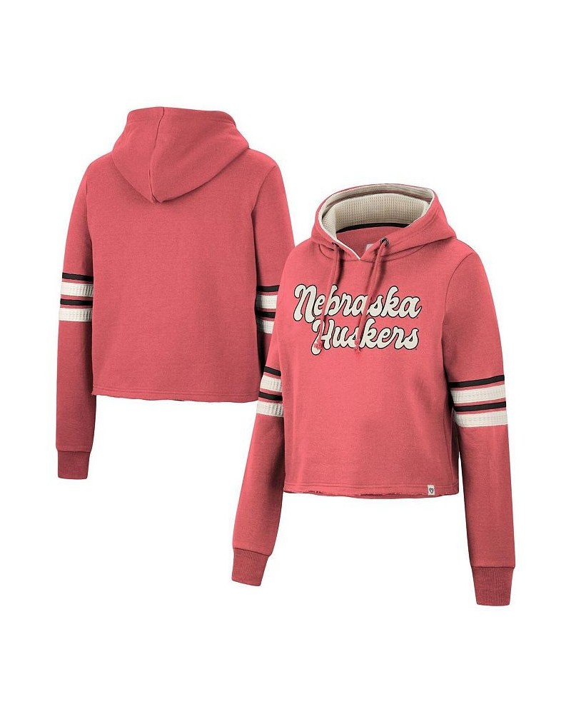 Women's Scarlet Nebraska Huskers Retro Cropped Pullover Hoodie Scarlet $30.24 Sweatshirts