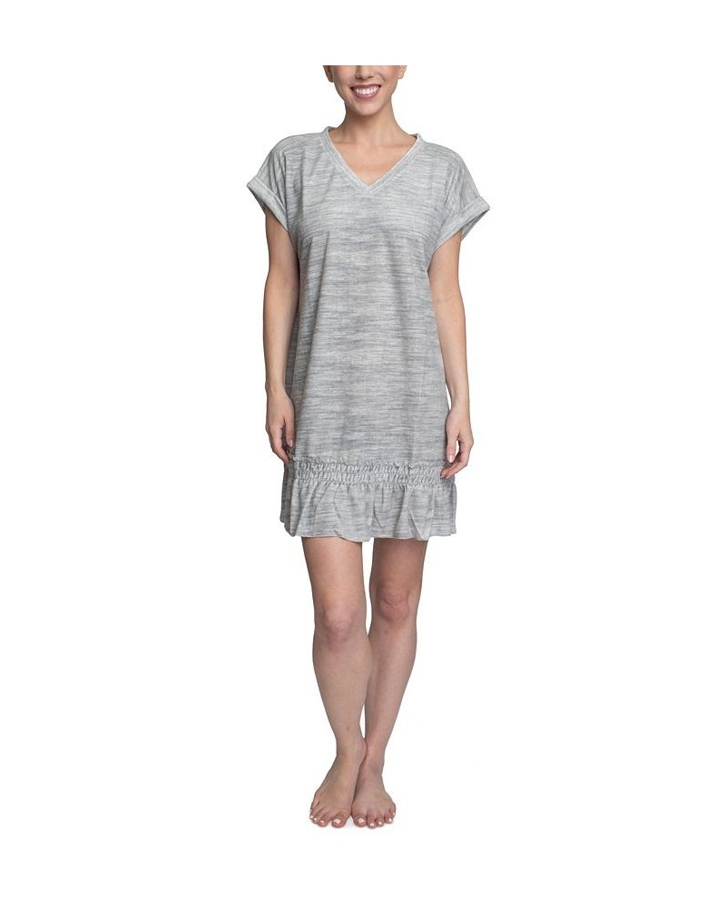 Women's Flounce-Hem Lounge Dress Gray $18.40 Sleepwear