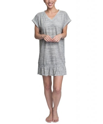 Women's Flounce-Hem Lounge Dress Gray $18.40 Sleepwear