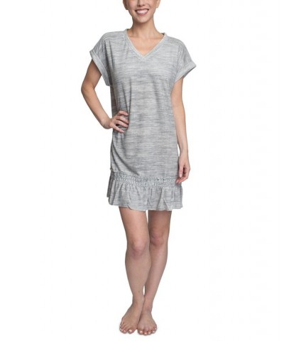 Women's Flounce-Hem Lounge Dress Gray $18.40 Sleepwear