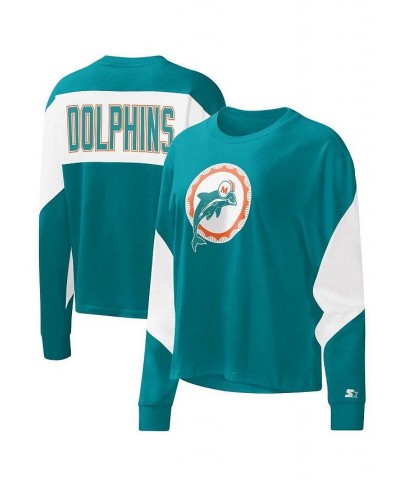 Women's Aqua Miami Dolphins Insight Crop Tri-Blend Long Sleeve T-shirt Aqua $43.19 Tops