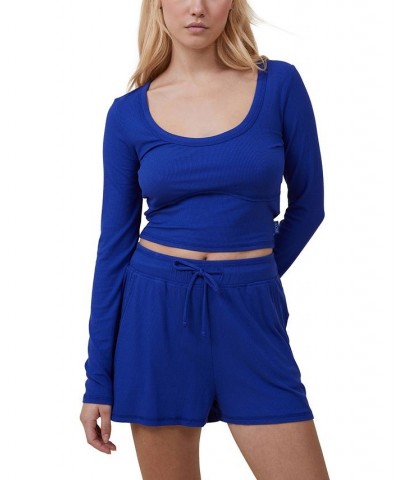 Women's Sleep Recovery Cropped Long Sleeve Top Blue $21.60 Sleepwear