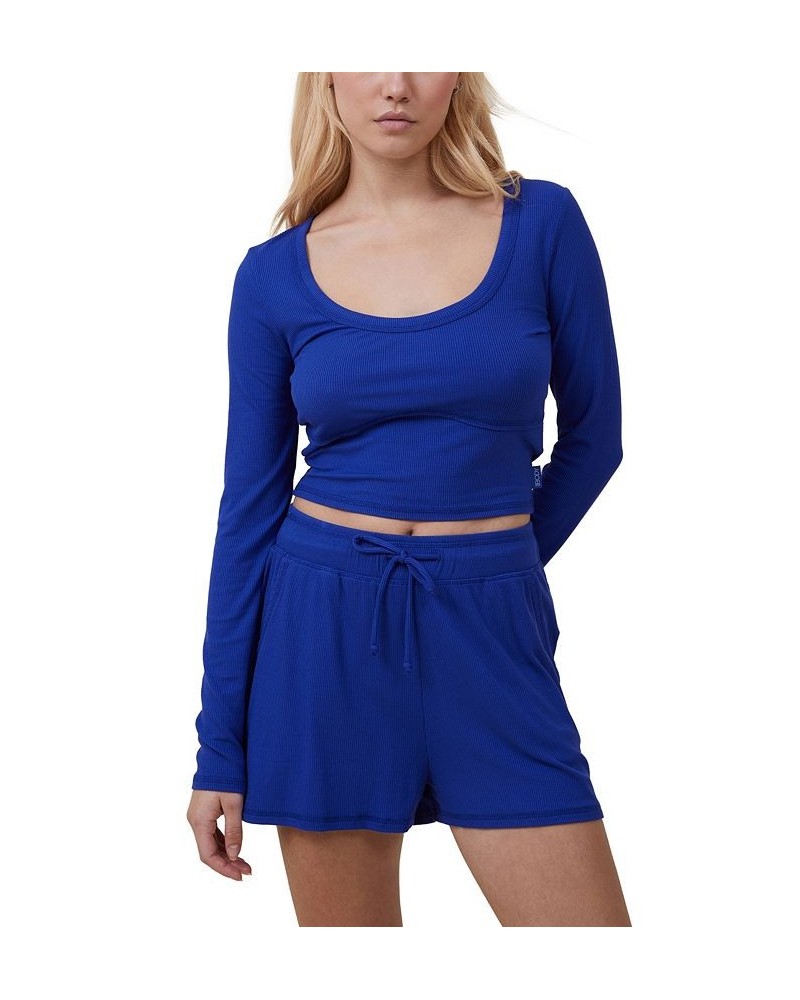 Women's Sleep Recovery Cropped Long Sleeve Top Blue $21.60 Sleepwear