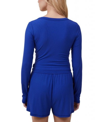 Women's Sleep Recovery Cropped Long Sleeve Top Blue $21.60 Sleepwear