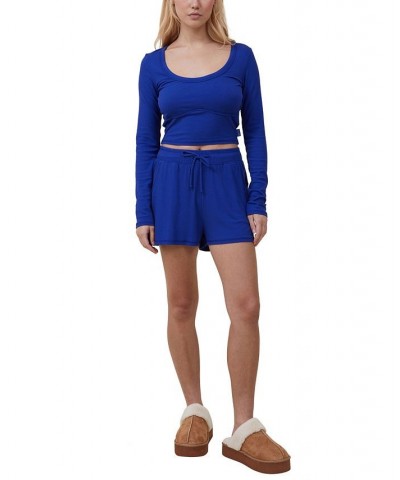 Women's Sleep Recovery Cropped Long Sleeve Top Blue $21.60 Sleepwear