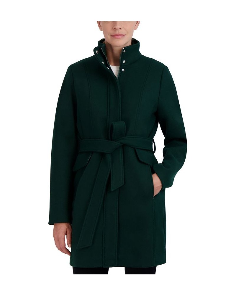 Women's Single-Breasted Belted Walker Coat Green $57.60 Coats