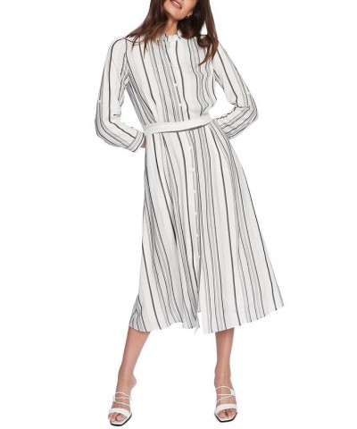 Women's Stripe Belted Midi Shirt Dress Soft Ecru $43.09 Dresses