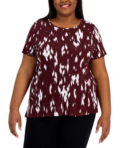 Plus Size Printed Crewneck T-Shirt Red $16.07 Tops