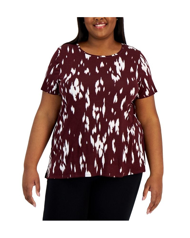 Plus Size Printed Crewneck T-Shirt Red $16.07 Tops